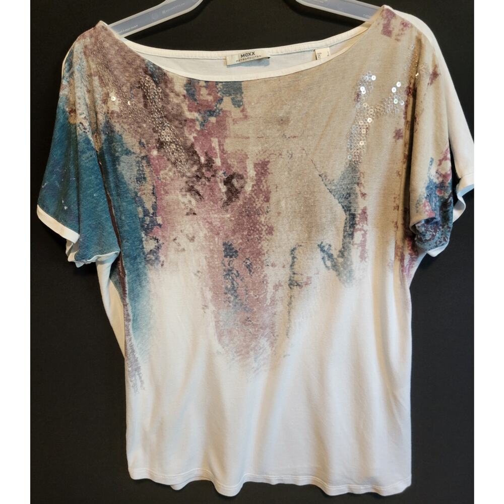 Mexx Metropolitan Watercolor Print Sequined Top - Women's L